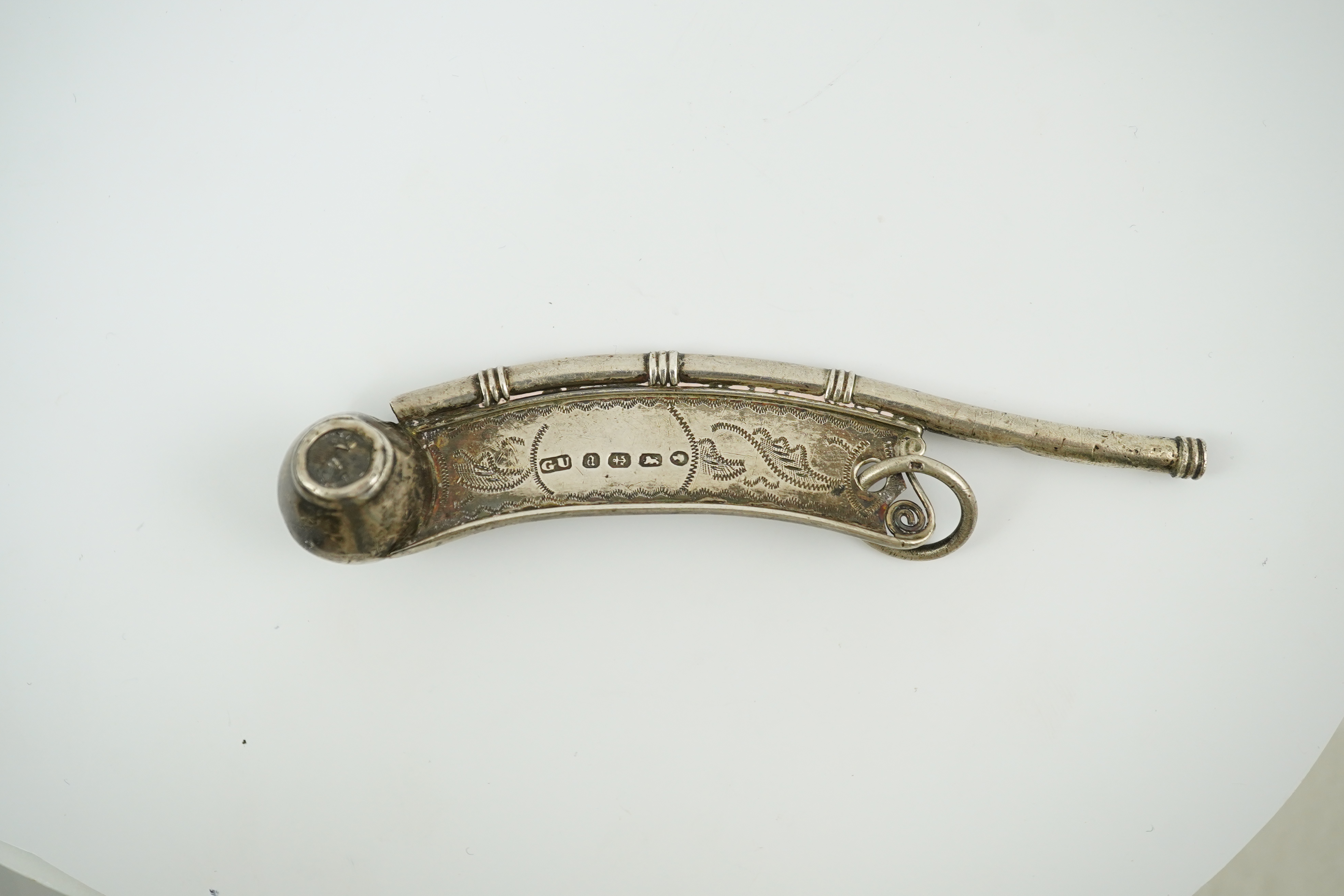 A Victorian engraved silver bosun's call, by George Unite